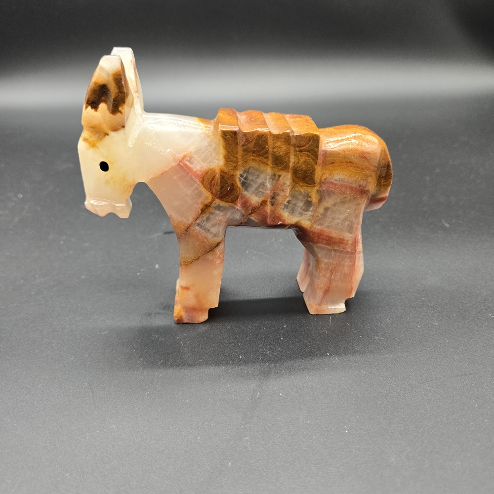 Hand-Carved Onyx Donkey Figurine - Multicolor Stone